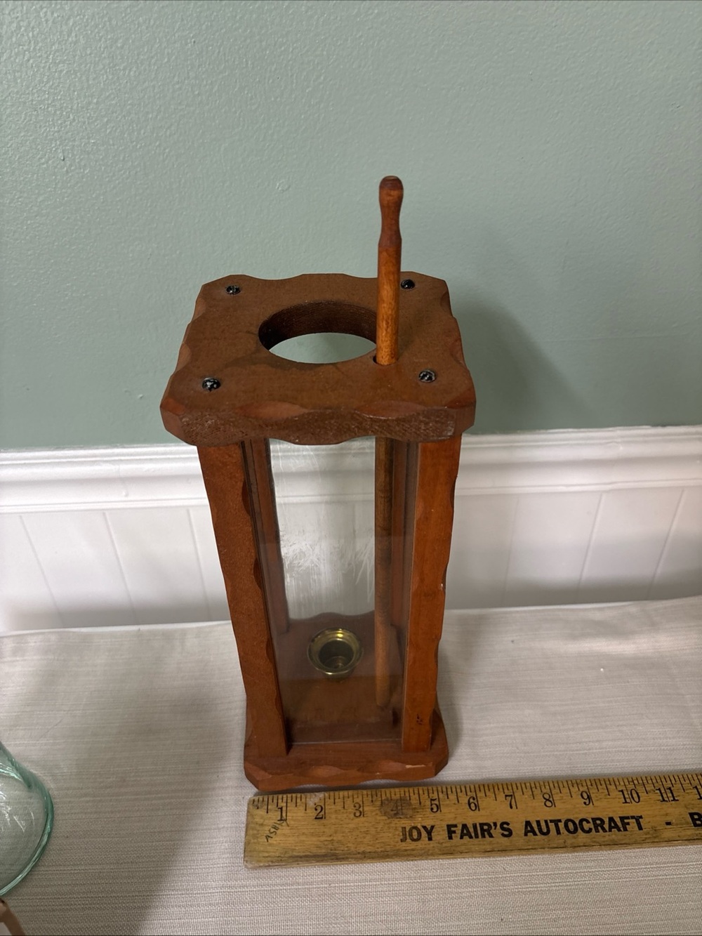 Vintage Wood Candle Lantern with Candle Lift Rustic Dark Brown - Picture 7 of 8